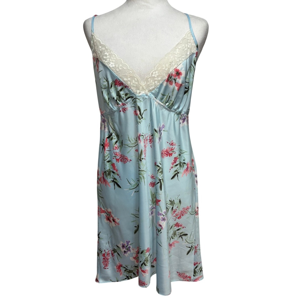 Apt 9 Slip Dress Light Blue‎ Floral Satin Lace Trim Clubwear Festival Coquette M